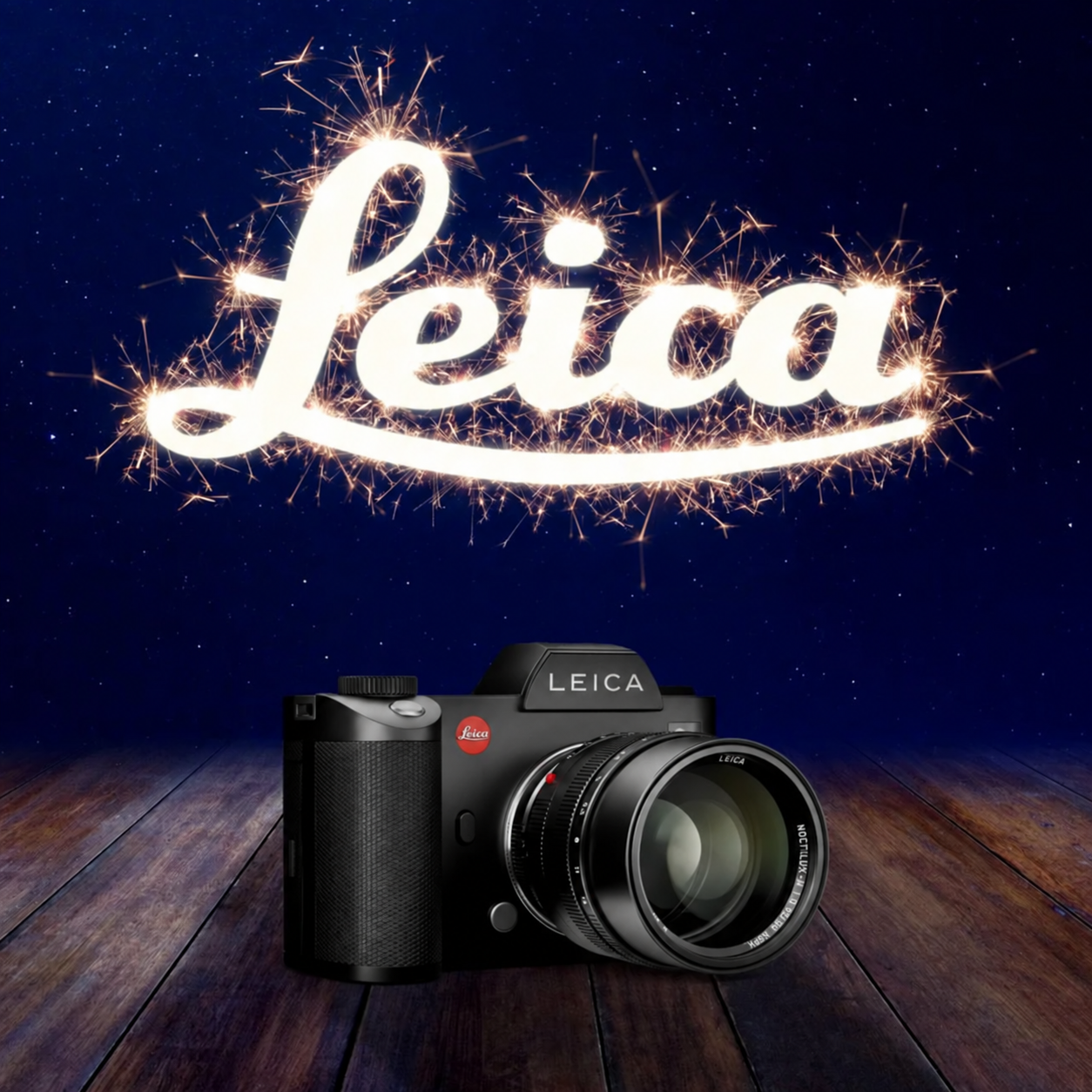 Leica sparkler wordmark and camera